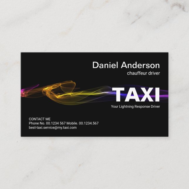 TAXI-Service für atemberaubende schwarze Blitzlich Visitenkarte (Vorderseite)