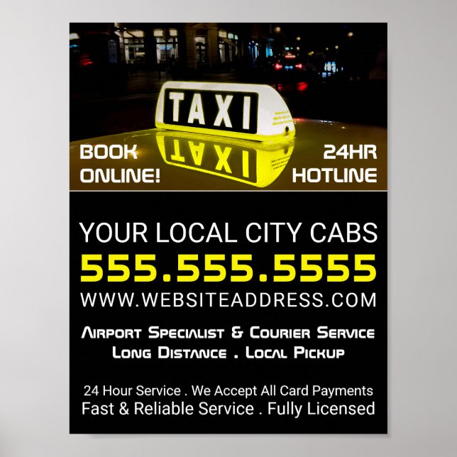 Taxi-Zeichen, Taxi-Kab-Firmenwerbung Poster (Vorne)