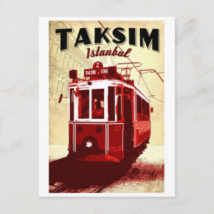 Taxim, rote Straßenbahn, Istanbul, Türkei, Vintage Postkarte