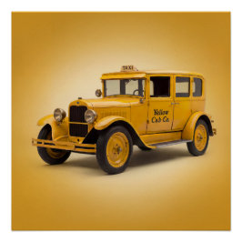 Taxis der 1920er Jahre auf gelbem Hintergrund Poster