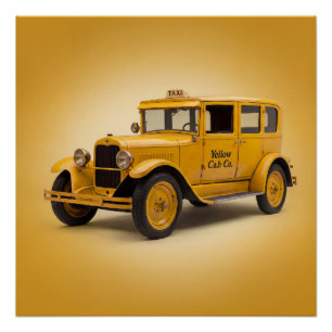 Taxis der 1920er Jahre auf gelbem Hintergrund Poster