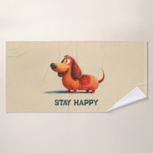 Tay Happy Dog – Süße positive Zitat Kunst Badehandtuch