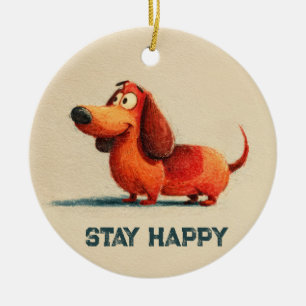 Tay Happy Dog – Süße positive Zitat-Kunst Keramik Ornament