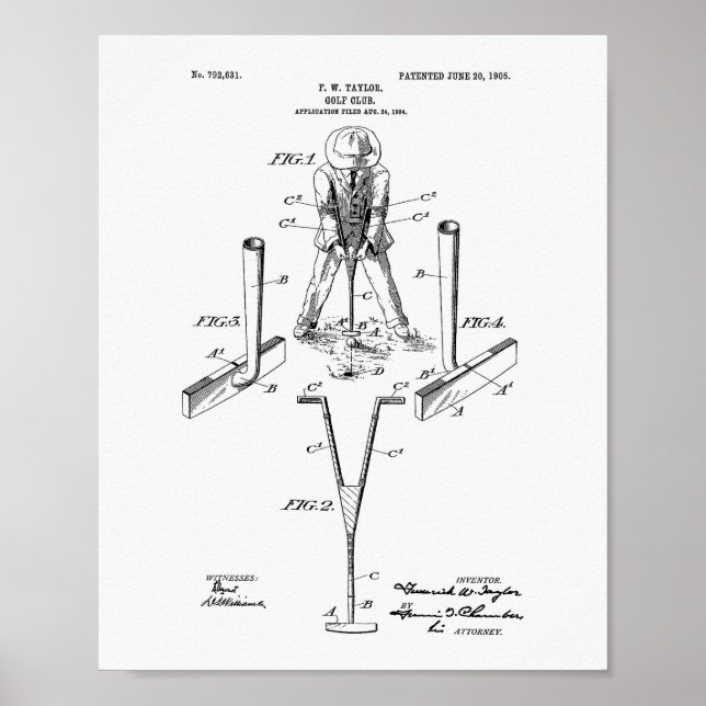 Taylor Golf Club 1905 Patentkunst - Weißbuch Poster (Vorne)