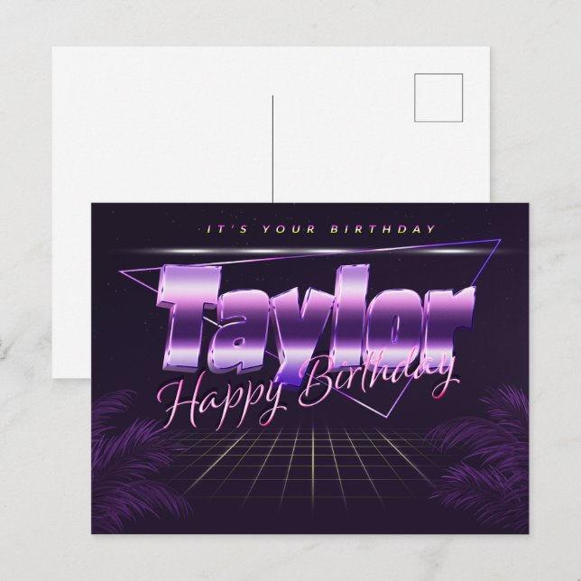 Taylor Name Vorname lila Postkarte Geburtstag (Vorne/Hinten)