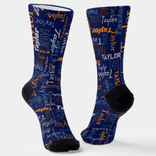 Taylor personalisierter Name orange blau grau Socken