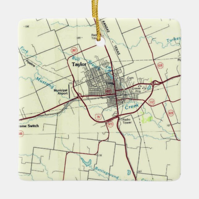 Taylor TX Vintag Map Keramikornament (Vorderseite)