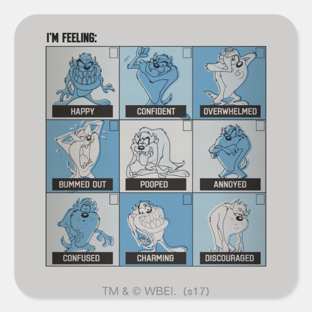 TAZ™ Emotion Checkbox Quadratischer Aufkleber (Vorderseite)