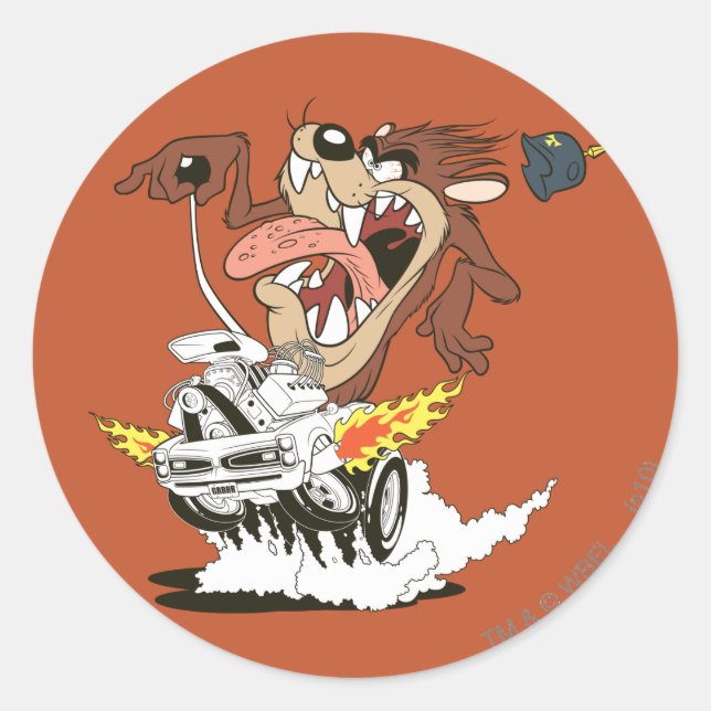 TAZ™ Furious Driving Runder Aufkleber (Vorderseite)