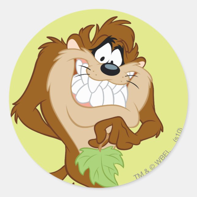 TAZ™ mit Blättern Runder Aufkleber (Vorderseite)