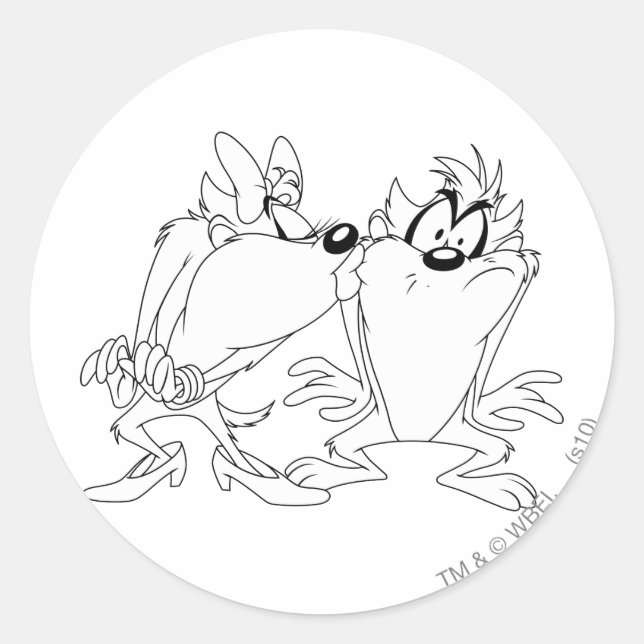 TAZ™ und She-Devil Runder Aufkleber (Vorderseite)