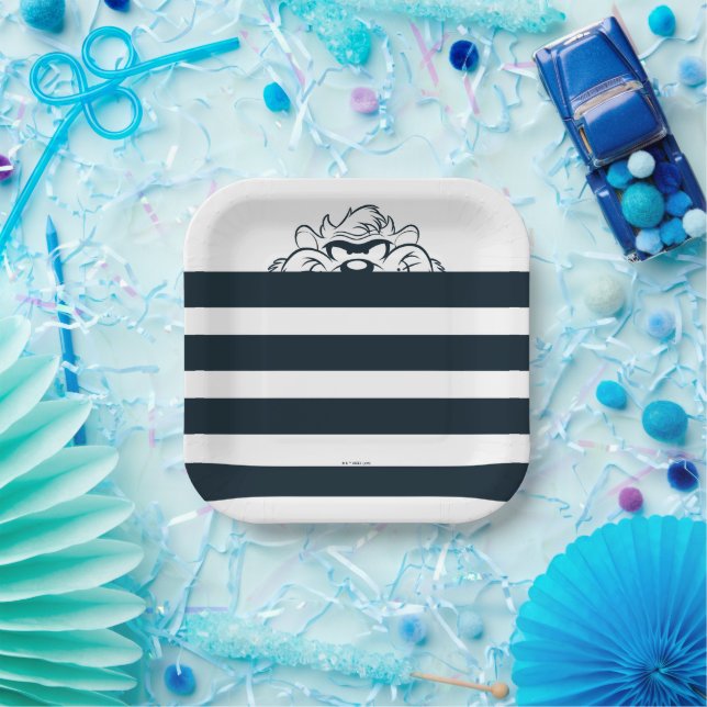 TAZ™ versteckt sich in Streifen Pappteller (Party)