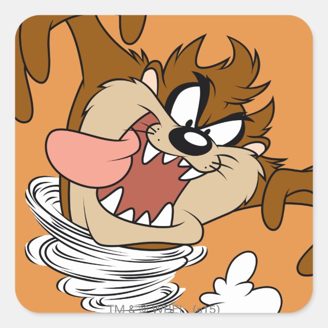 TAZ™ Whirling Tornado Quadratischer Aufkleber (Vorderseite)