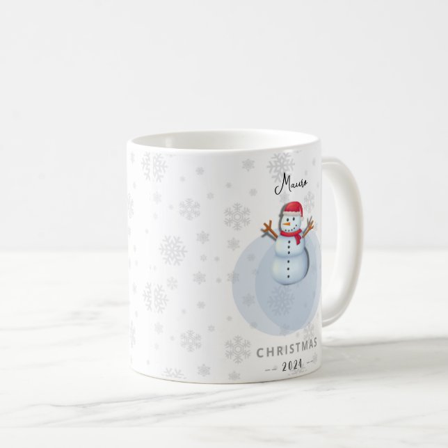 Taza de muñeco de nieve de Navidad personalizada Kaffeetasse (VorderseiteRechts)