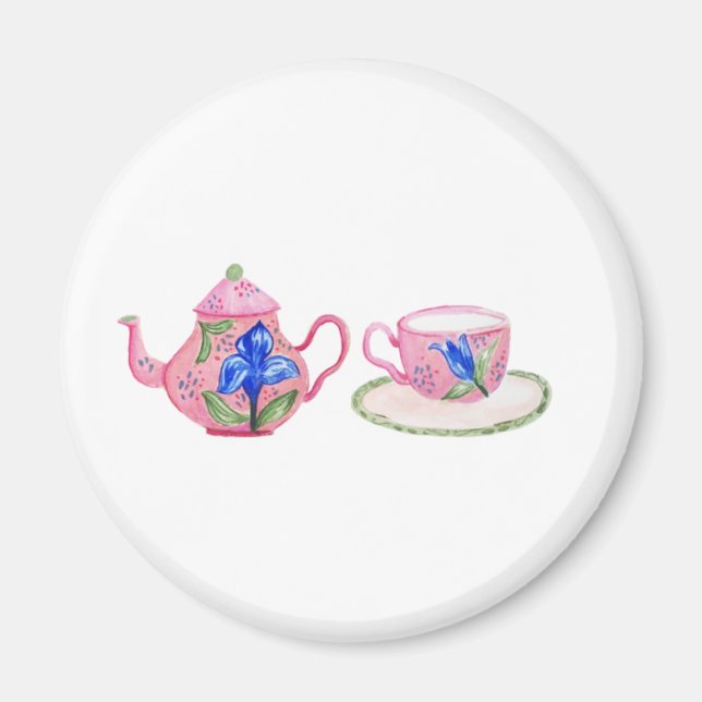 Taza de te floral azul y rosa magnet (Vorne)
