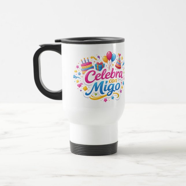 Taza de Viaje y de Regalo con Diseño “Celebra Conm Reisebecher (Links)