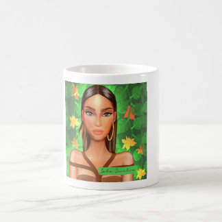 Taza ilustrada mujer tropical kaffeetasse