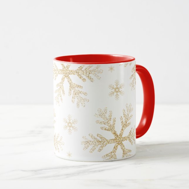 Taza Navideña con Copos de Nieve Dorados elegantes Tasse (VorderseiteRechts)