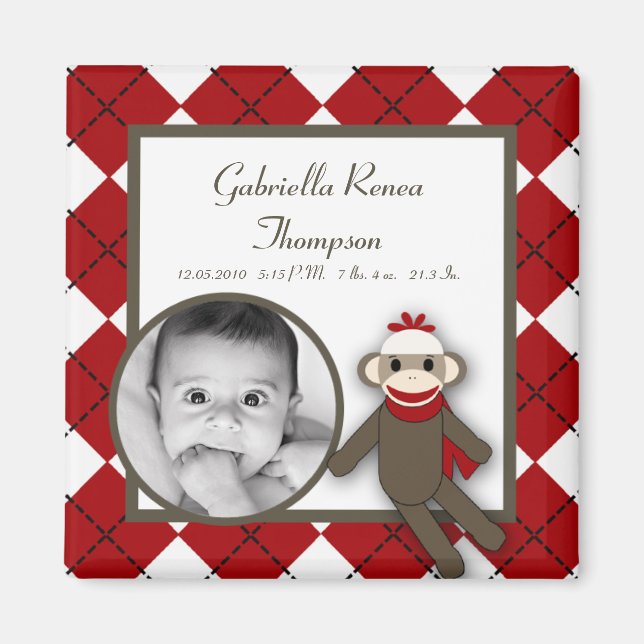 {TBA} 2"x2" Red Sock Monkey Ankündigung Magnet (Vorne)