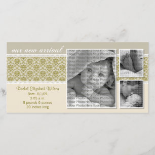 {TBA} 3x4 Taupe Baroque 3Photo Faire-part de naiss