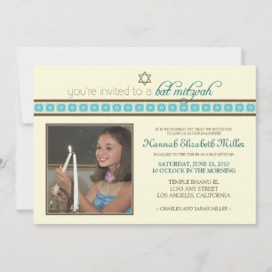{TBA} Custom Verziert Bat Mitzvah Einladung:Türkis Einladung