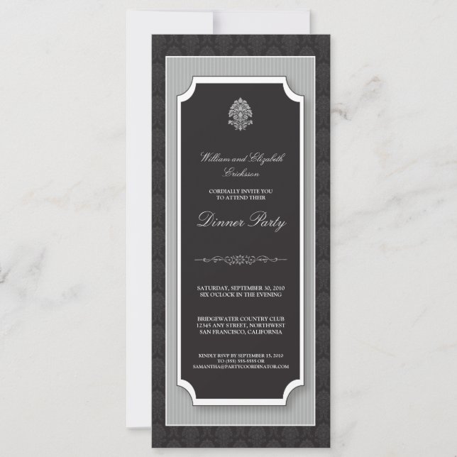 {TBA} Elegantes Damast-Abendessen-Party laden ein Einladung (Vorderseite)