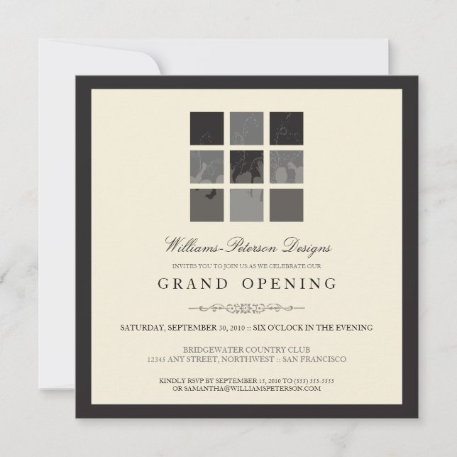 {TBA} Modern Blocks Grand Opening Invite (schwarz) Einladung (Vorderseite)