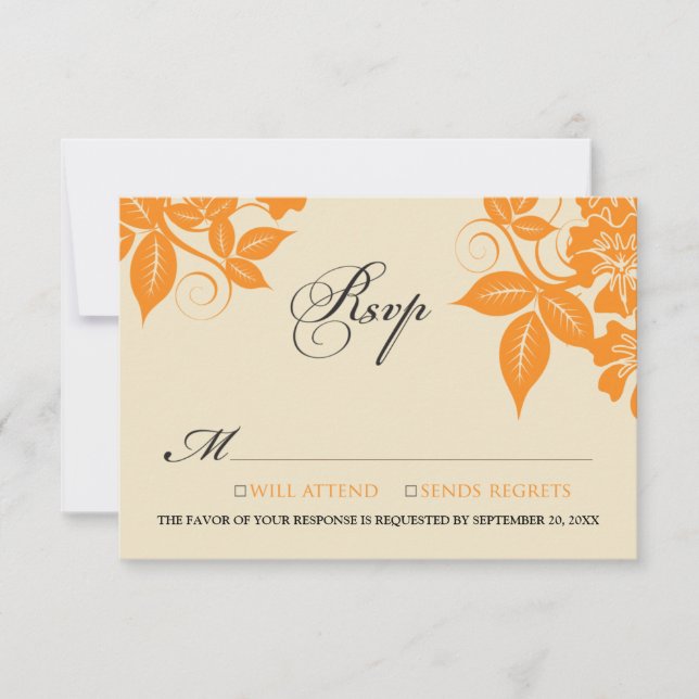 {TBA} Orange/Black Modern Floral RSVP Card (Vorderseite)