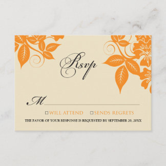 {TBA} Orange/Black Modern Floral RSVP Card Karte