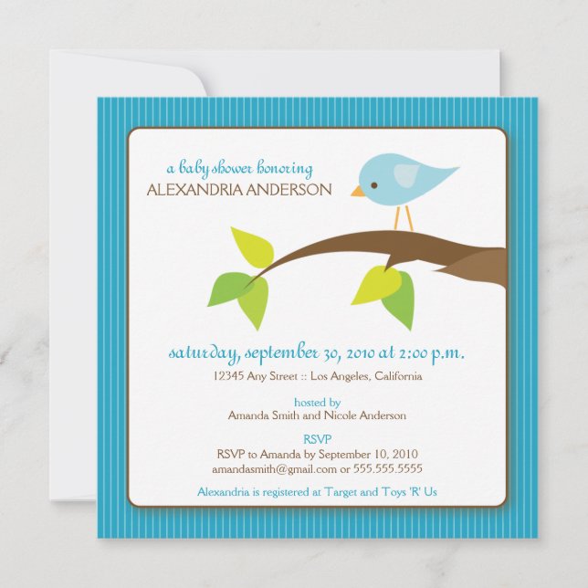 {TBA} Tweet Tweet Baby Shower Invitation (aqua) Einladung (Vorderseite)