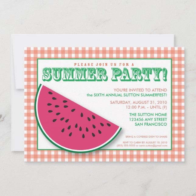 {TBA} Watermelon Summer Cookout/GRILLEN Einladung (Vorderseite)