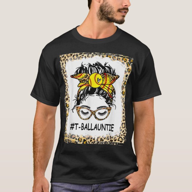 Tball Auntie Life Messy Bun Leopard Print Softball T-Shirt (Vorderseite)