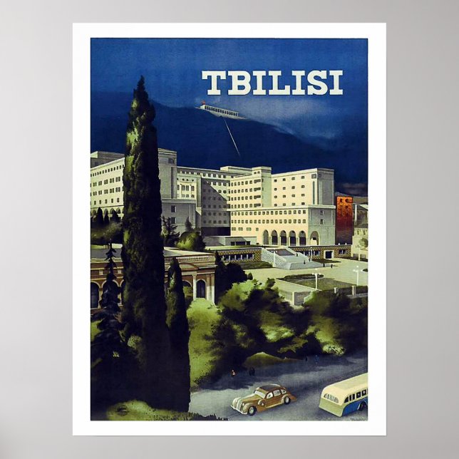 Tbilissi, Géorgie, grande ville, affiche de voyage (Devant)