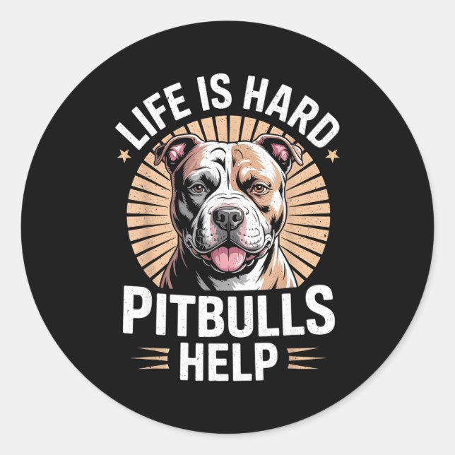 Tbull Mom Dad Life Is Hard Tbulls Help Funny Dog L Runder Aufkleber (Vorderseite)