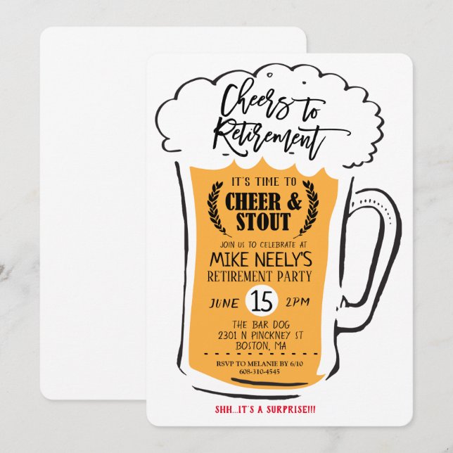Tchin à la bière de retraite Invitation de retrait (Devant / Derrière)