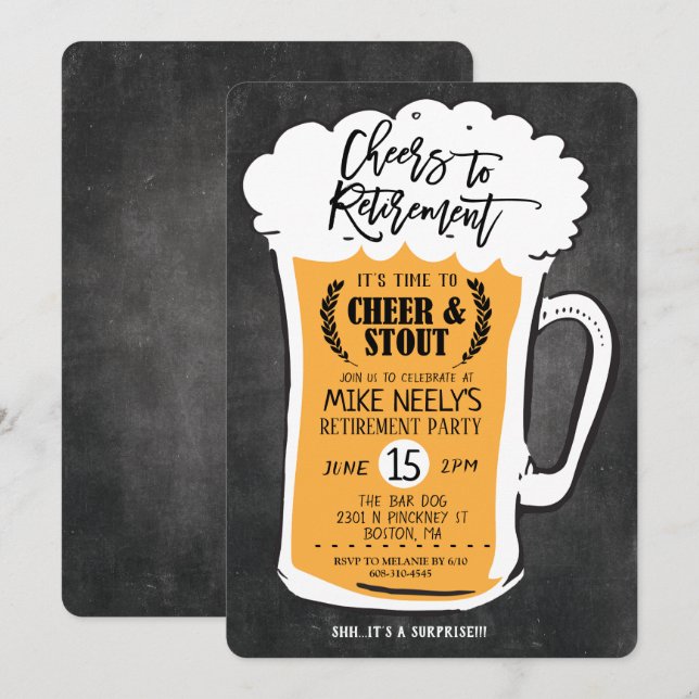 Tchin à la retraite Bière Invitation de retraite (Devant / Derrière)