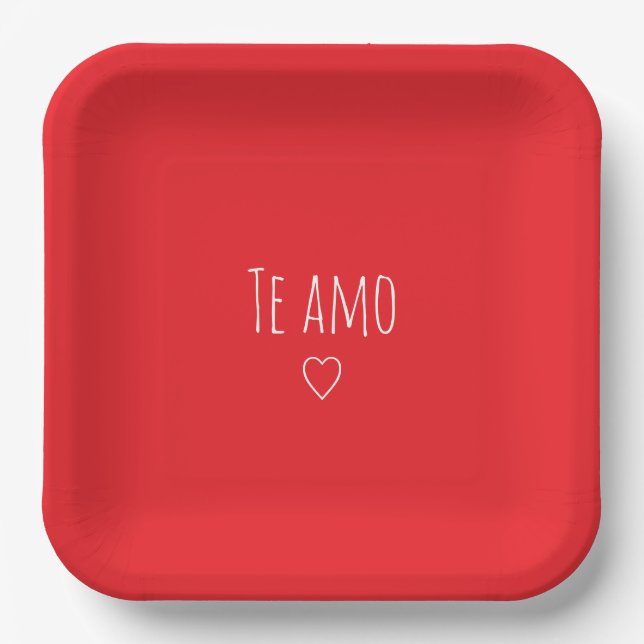 'Te Amo' Romantic Red White Valentine's Day Pappteller (Vorderseite)