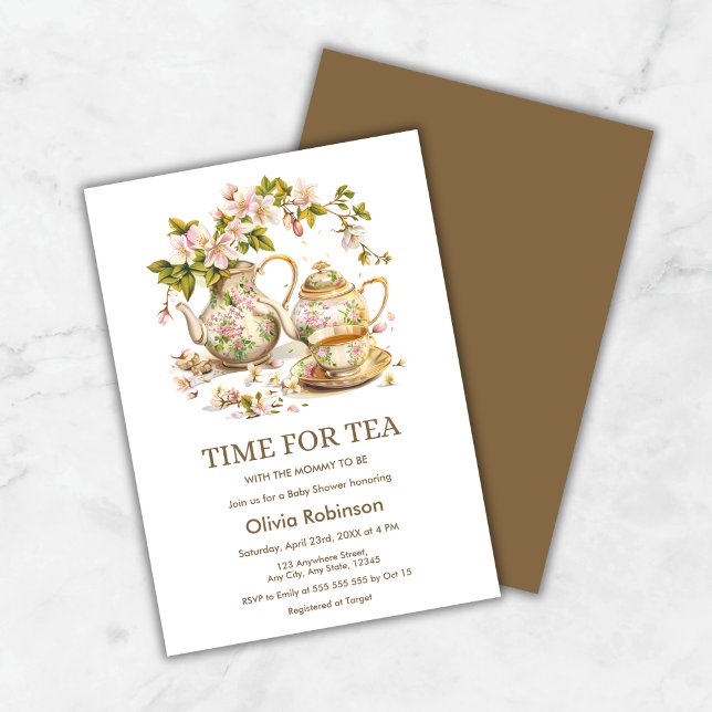 Tea-Baby-Dusche mit floraler Teekanne Einladung (Floral Teapot Time for Tea Baby Shower Invitation )