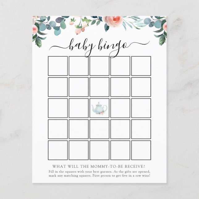 Tea Baby shower Bingo Carte de jeu (Devant)