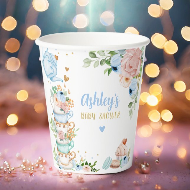 Tea Baby Shower Blue Flower Girl Baby wird brauen Pappbecher (Von Creator hochgeladen)