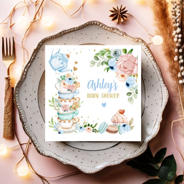 Tea Baby Shower Blue Flower Girl Baby wird brauen Serviette (Von Creator hochgeladen)