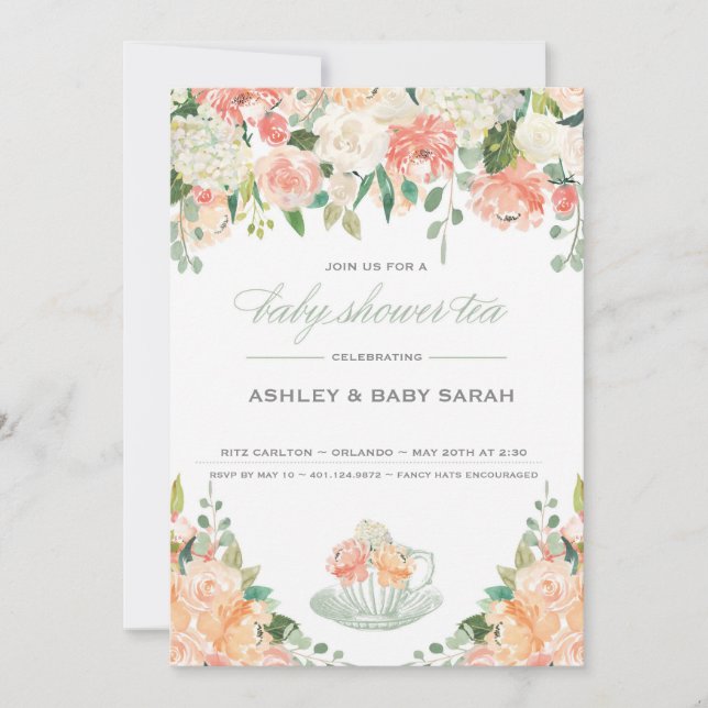 Tea Baby Shower Einladung (Vorderseite)