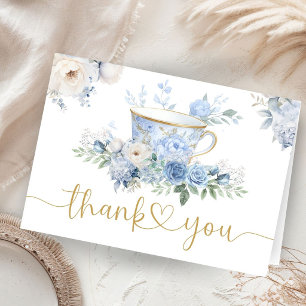Tea Baby Shower Junge Blaue Florale Gefaltete Dank Dankeskarte