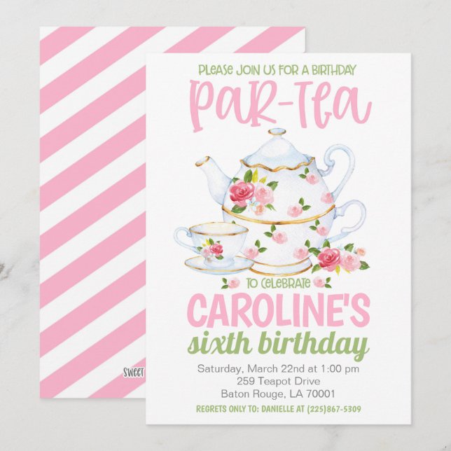 Tea Birthday Party Einladung (Vorne/Hinten)