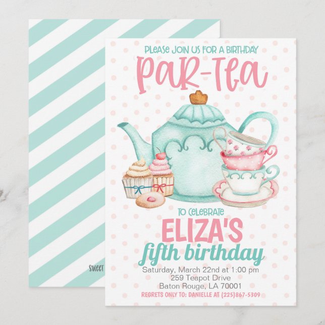 Tea Birthday Party Einladung (Vorne/Hinten)