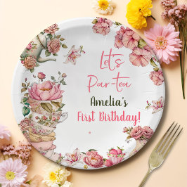 Tea Birthday Party Rosa Blume Girl Par-tea Floral Pappteller