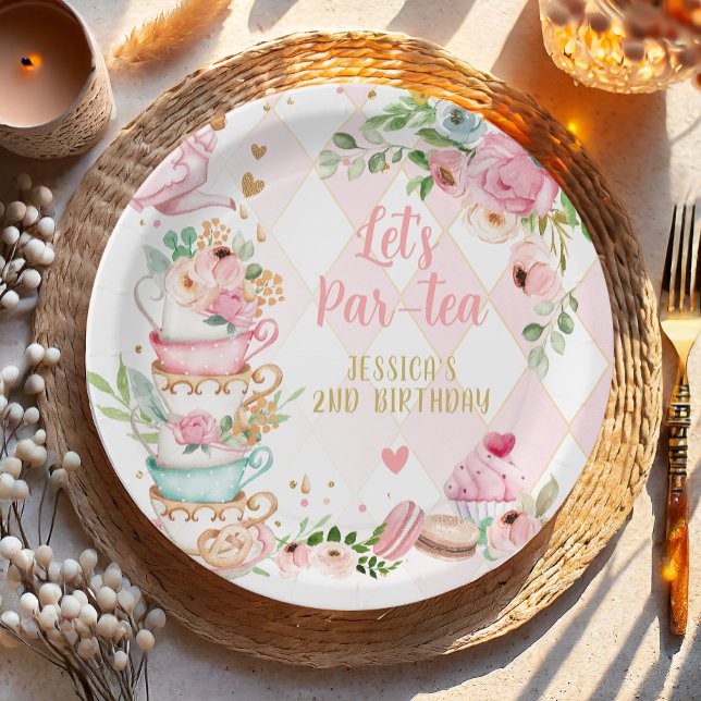 Tea Birthday Party Rosa Blume Girl Par-tea Floral Pappteller (Von Creator hochgeladen)