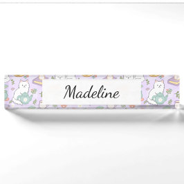 Tea & Bookish Cats Personalized Desk Nameplate Namensplakette