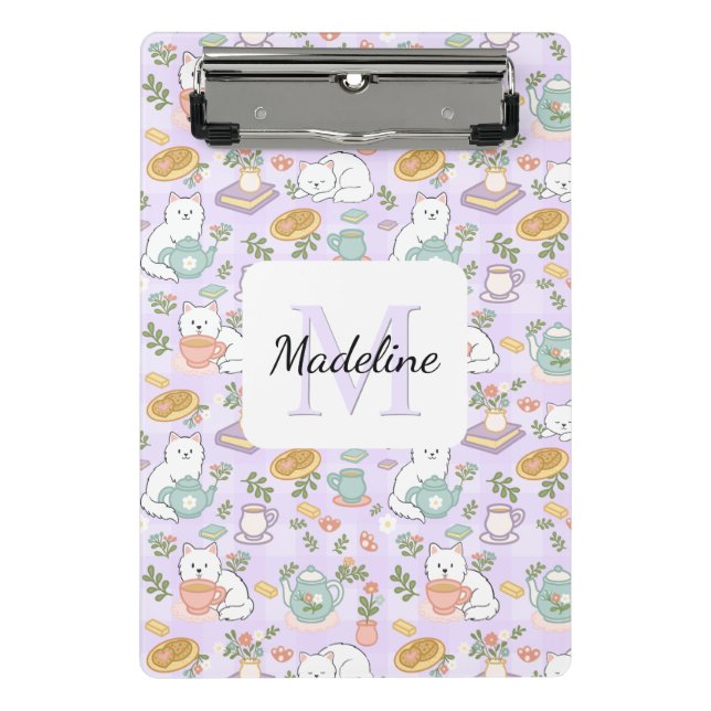 Tea & Bookish Cats Personalized Mini Clipboard Klemmbrett (Vorderseite)