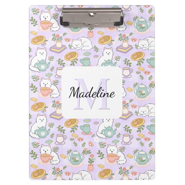 Tea & Bookish Cats Personalized Monogram Clipboard Klemmbrett (Vorderseite)